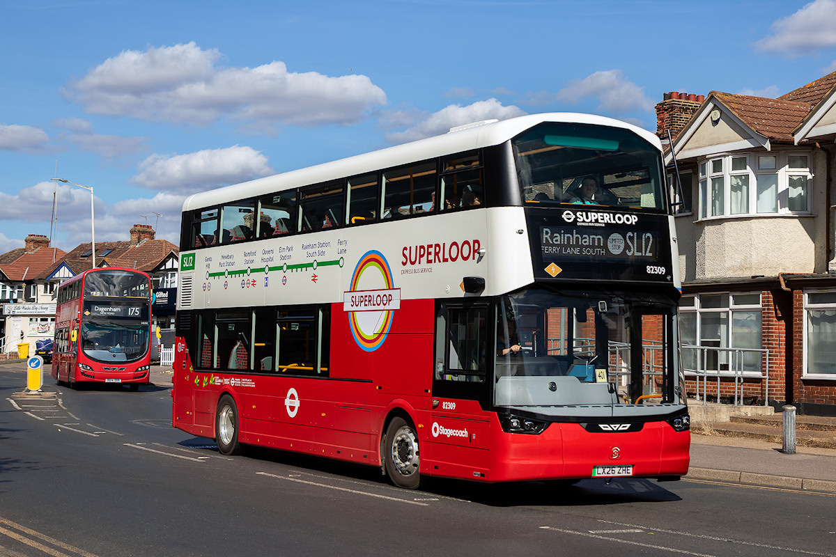 Stagecoach London Wrightbus StreetDeck Electroliner 82309 on new Superloop route SL12 at Romford, South Street on 5th September 2026. Photo by Keith Wood